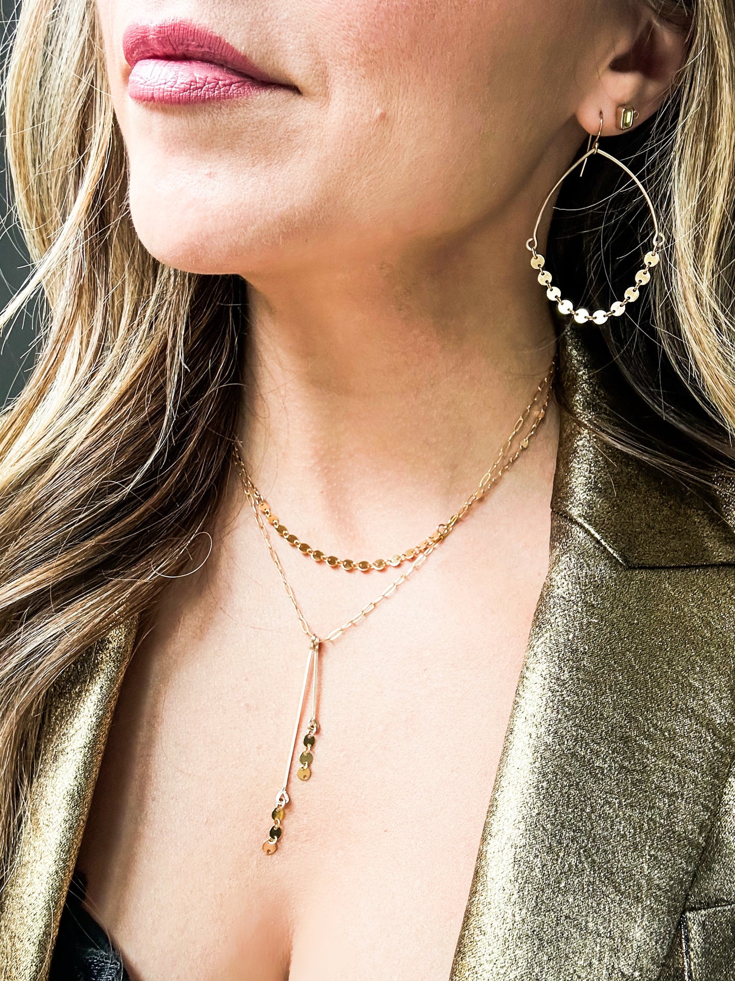 Coin Drape Chain Earrings
