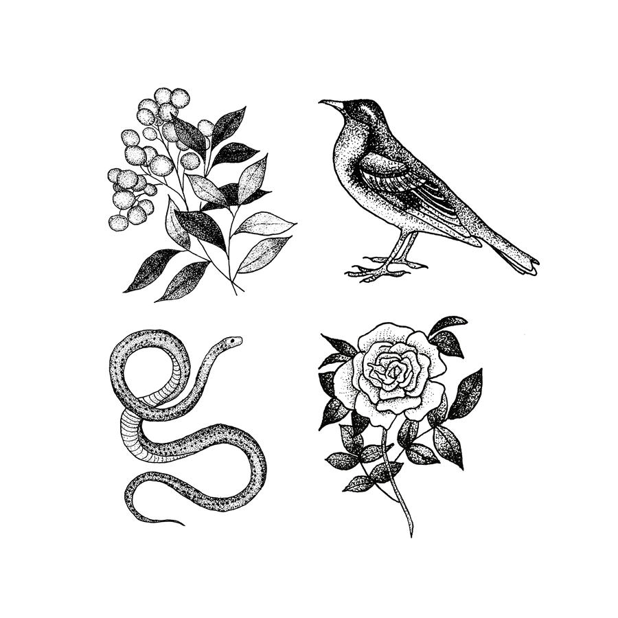 Flora and Fauna Tattoo Set
