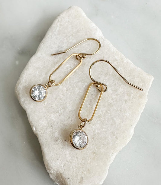 Cubic Zirconia Link Drop Earrings Smooth Paperclip Link