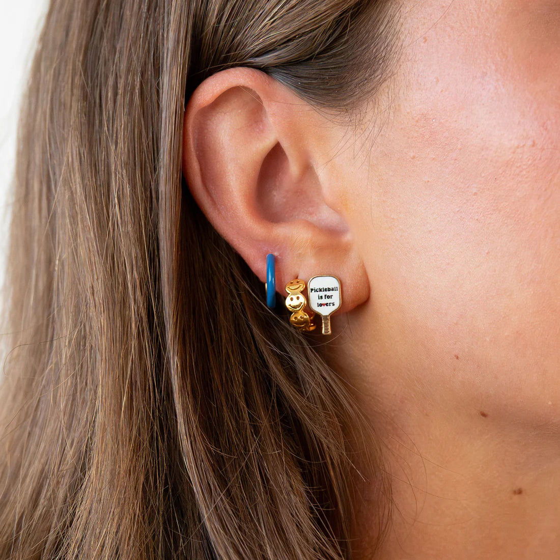 Two Tone Enamel Huggie Hoops in Blue + Purple