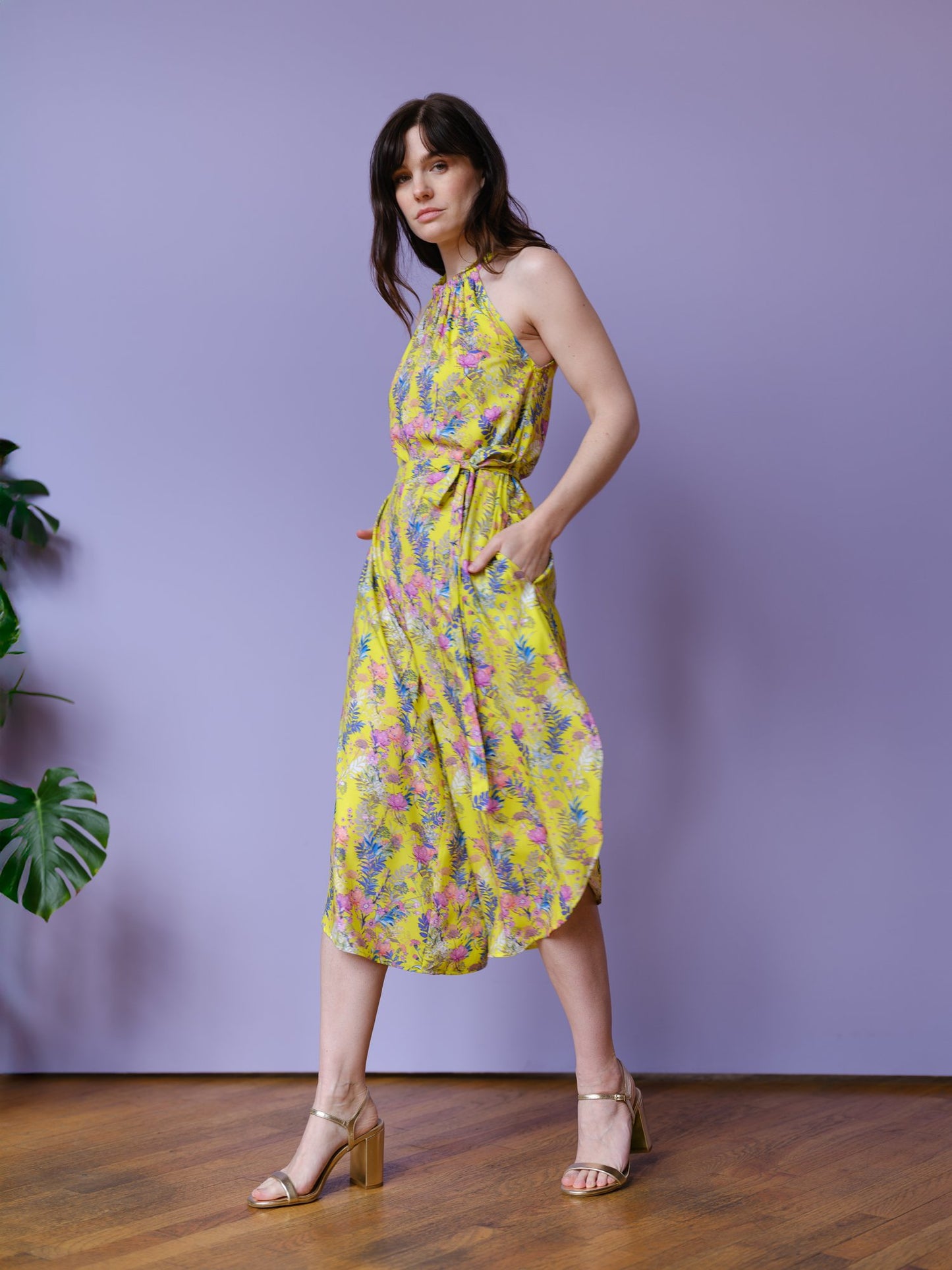 Liana Jumpsuit in Highlighter Yellow Florals