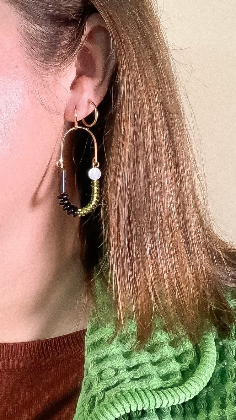 Balance Earrings - Mahogany Obsidian, Mother of Pearl, Olive & Black