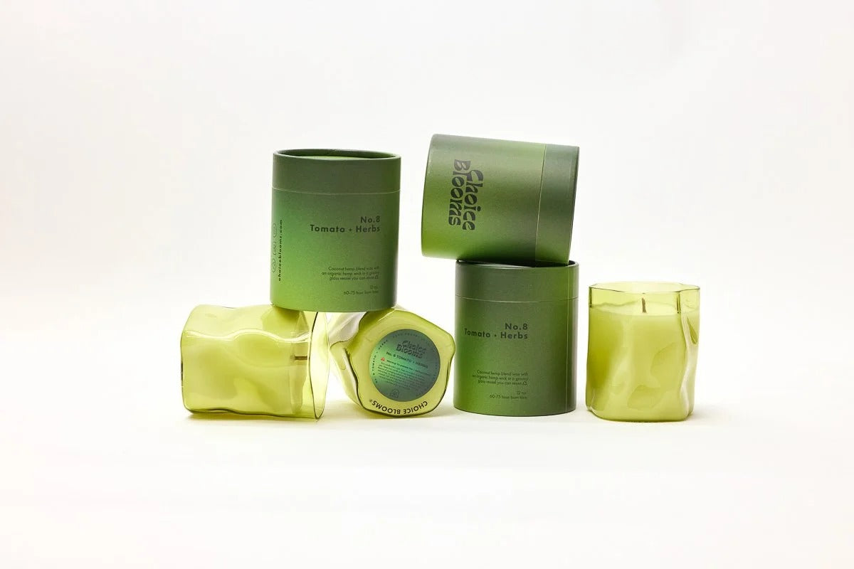 Choice Blooms Wavy Glass Candle XL size | Tomato + Herbs