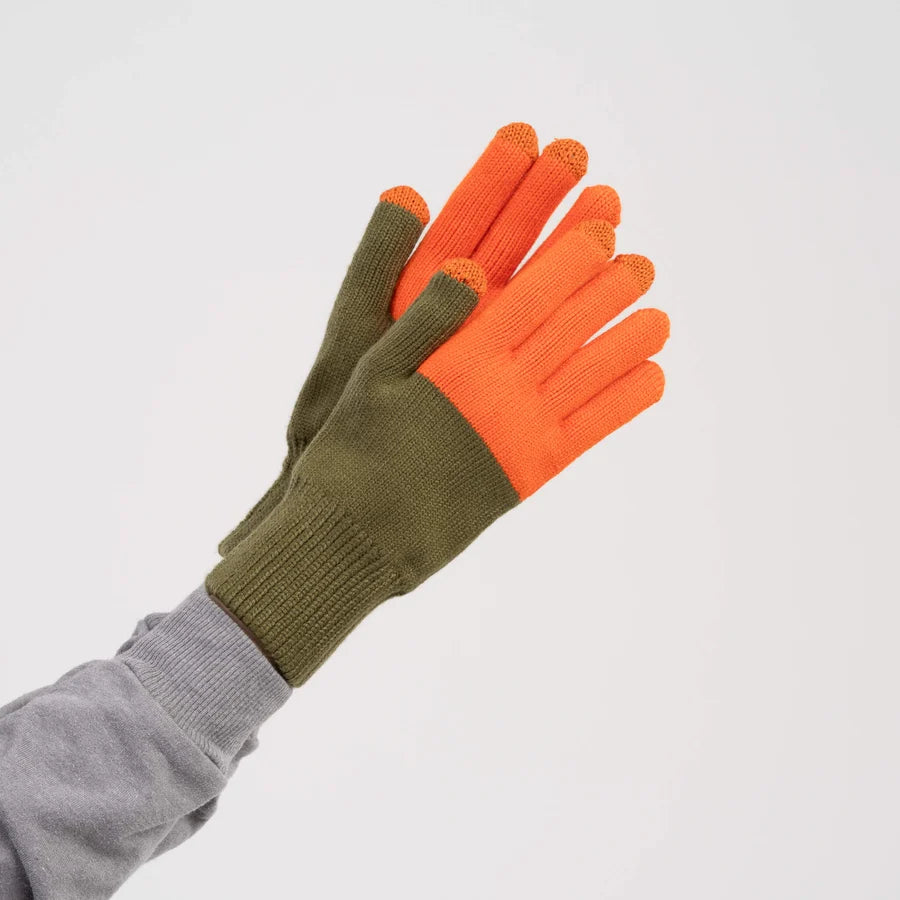 Colorblock Knit Touchscreen Gloves - Moss Poppy