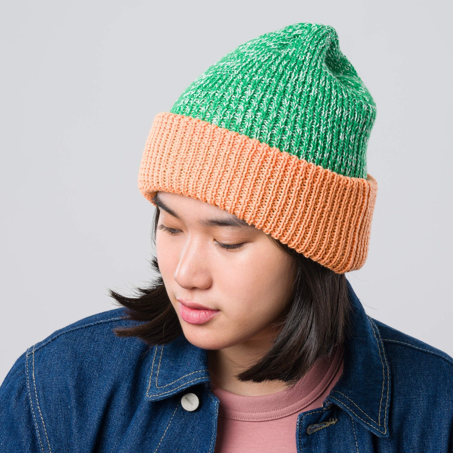 Stripe Cuff Plush Beanie - Kelly Peach