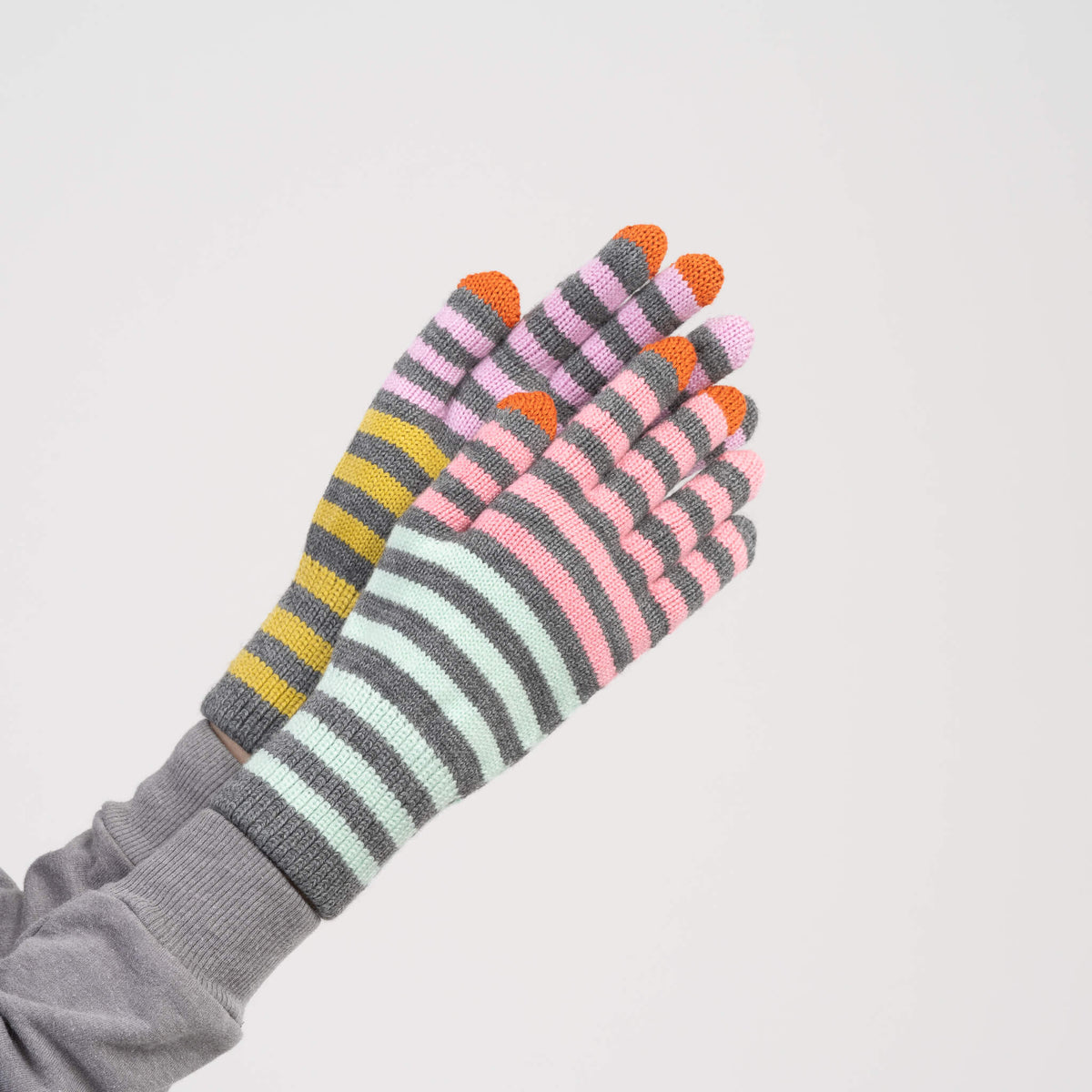 Color Stripe Touchscreen Gloves - Grey