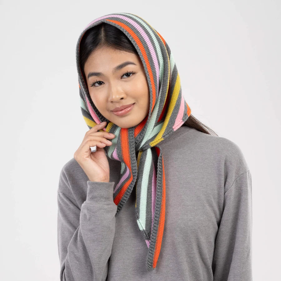 Color Stripe Triangle Scarf - Grey