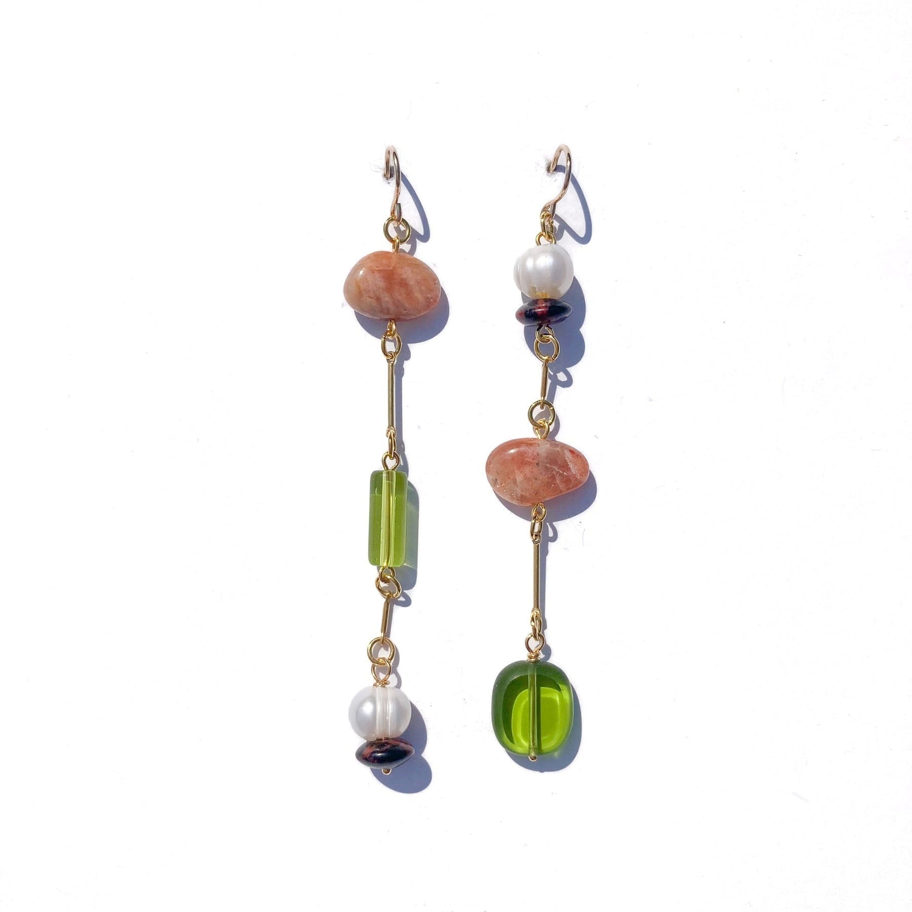 Composition Earrings in Sunstone, Pearl, Mahogany Obsidian, Glass