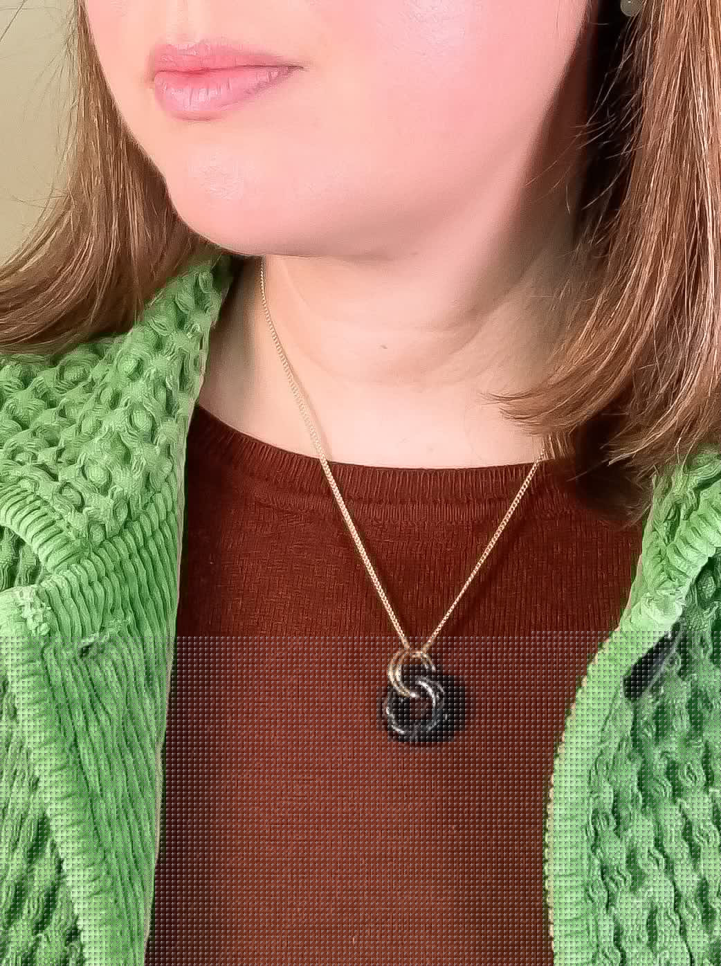 Vintage Glass Deco Ring Necklace - Black