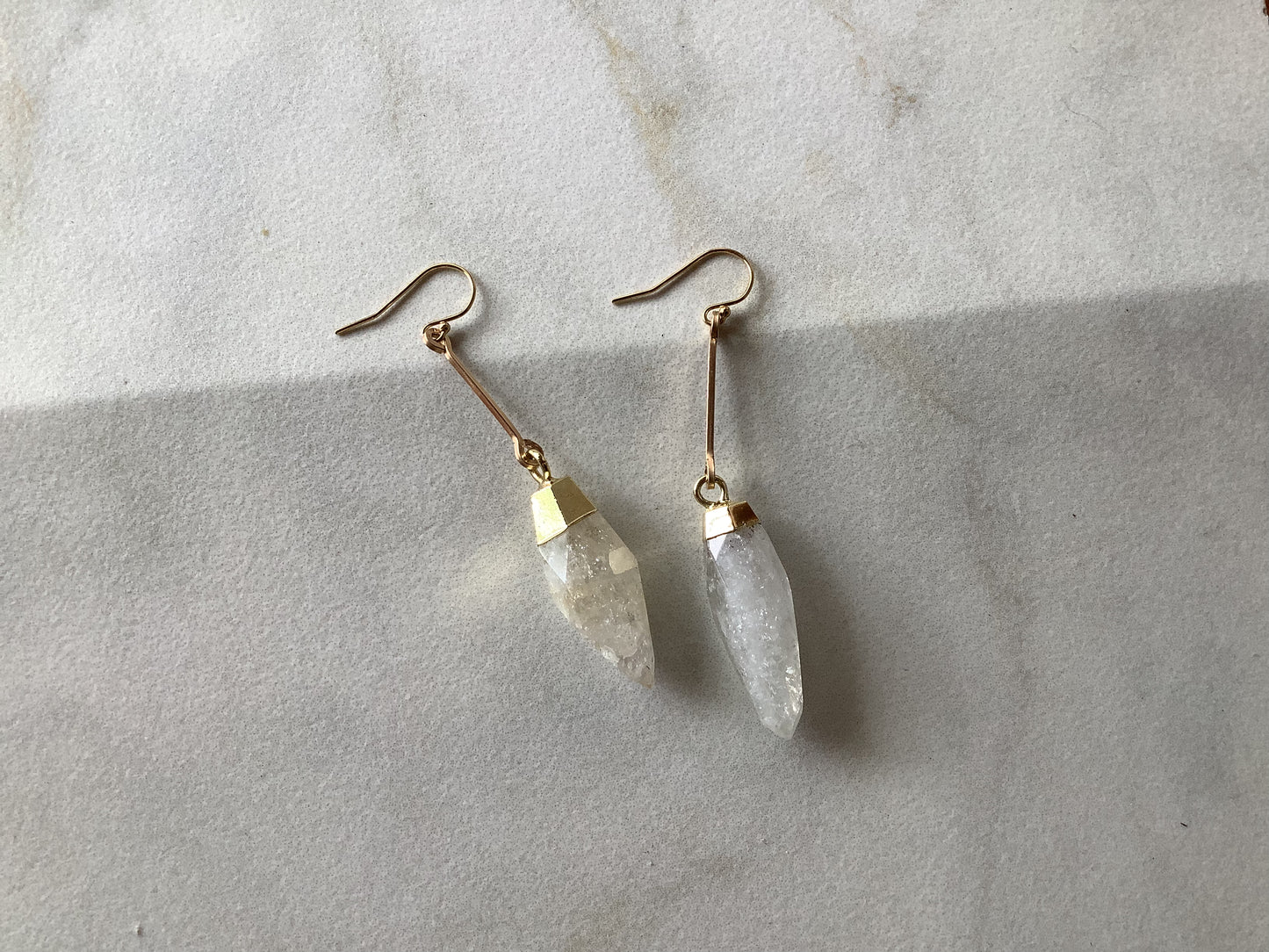 Rock Crystal Quartz Bar Drop Earrings