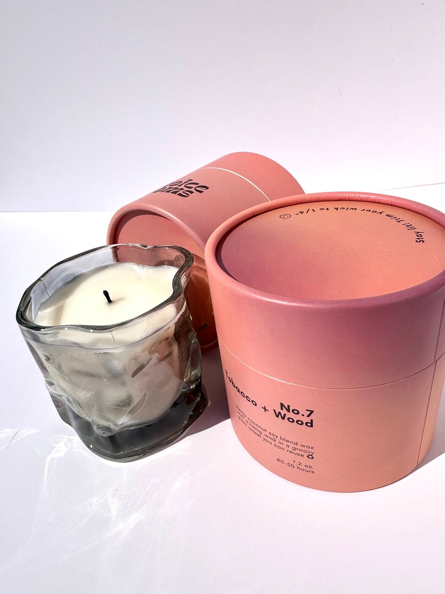 Choice Blooms Wavy Glass Candle | Tobacco + Wood