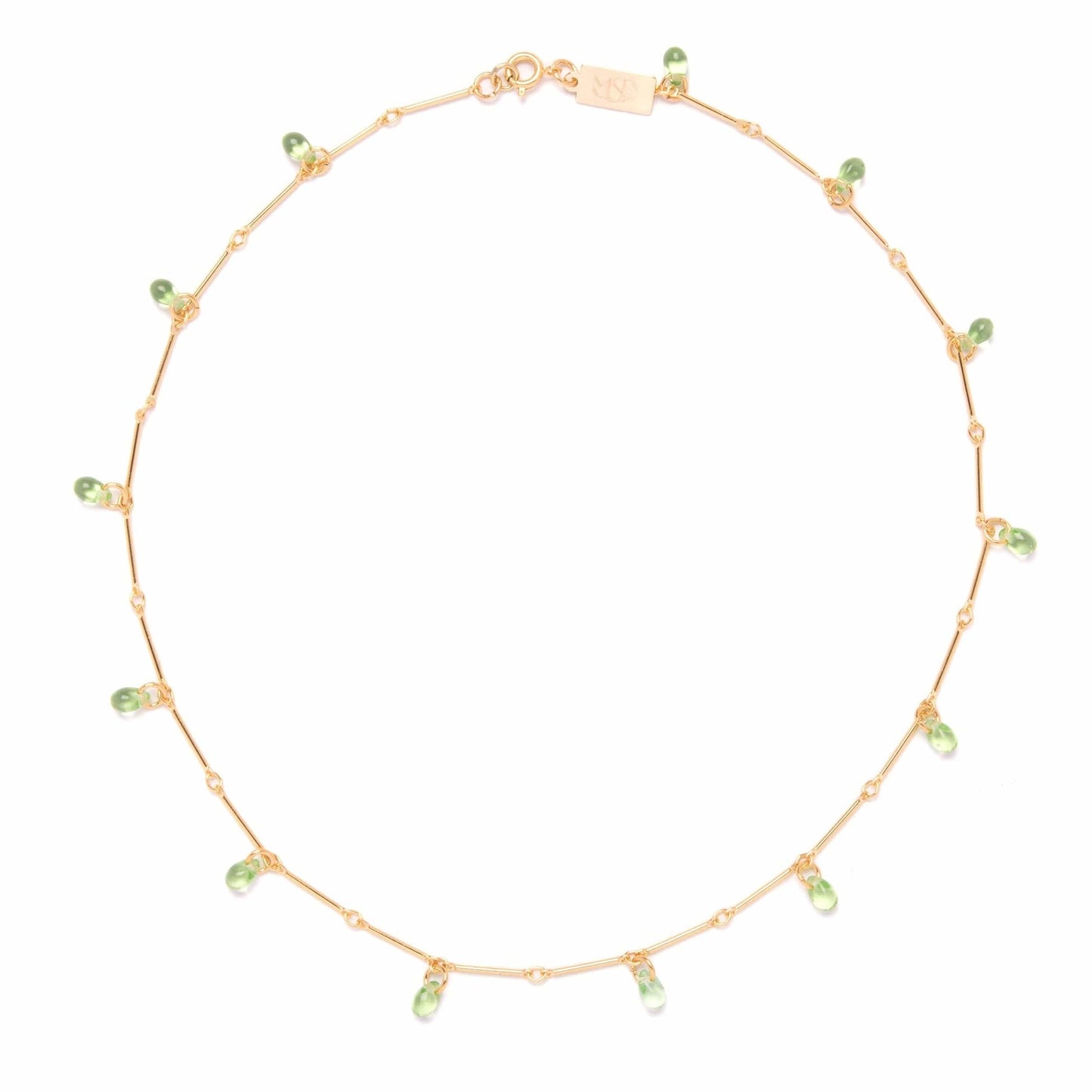 Teardrop Fringe Necklace in Peridot Glass