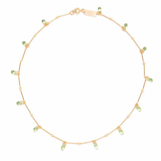 Teardrop Fringe Necklace in Peridot Glass