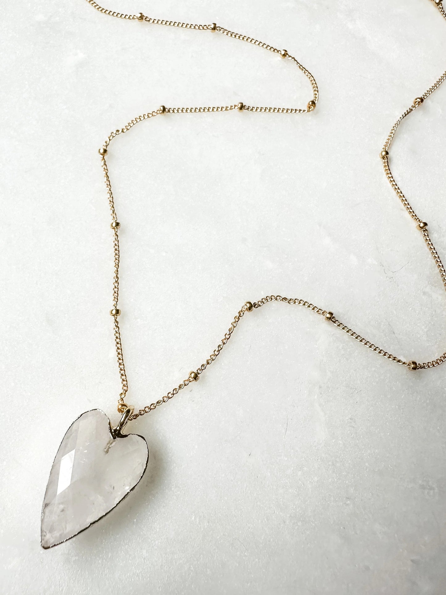 Rock Crystal Heart Necklace - Gold Fill