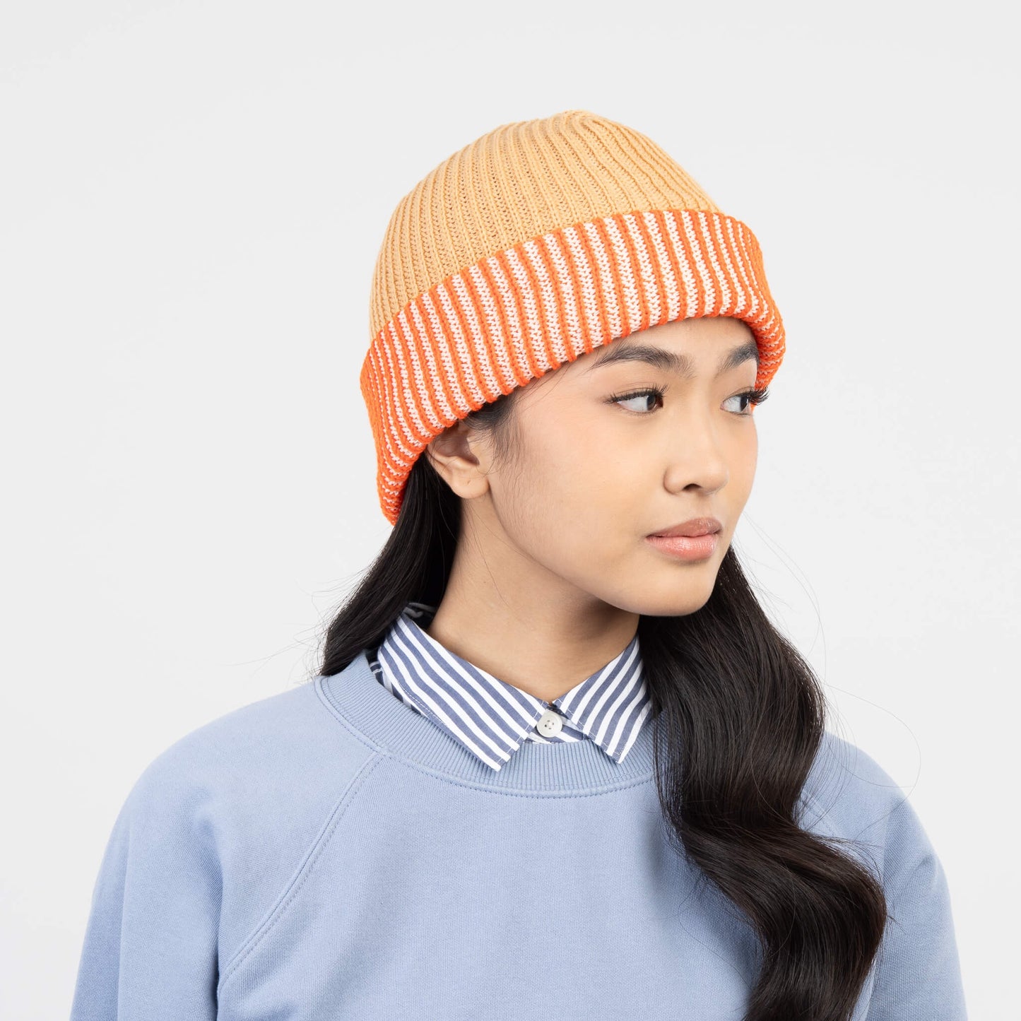 Stripe Cuff Plush Beanie - Camel Poppy