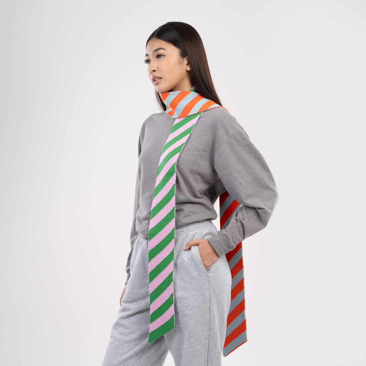 Zipper Stripe Ribbon Scarf - Poppy Stone Blue