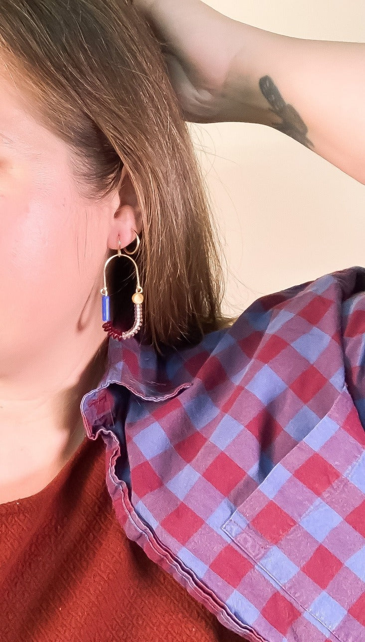 Balance Earrings - Yellow Jasper, Periwinkle, Oxblood