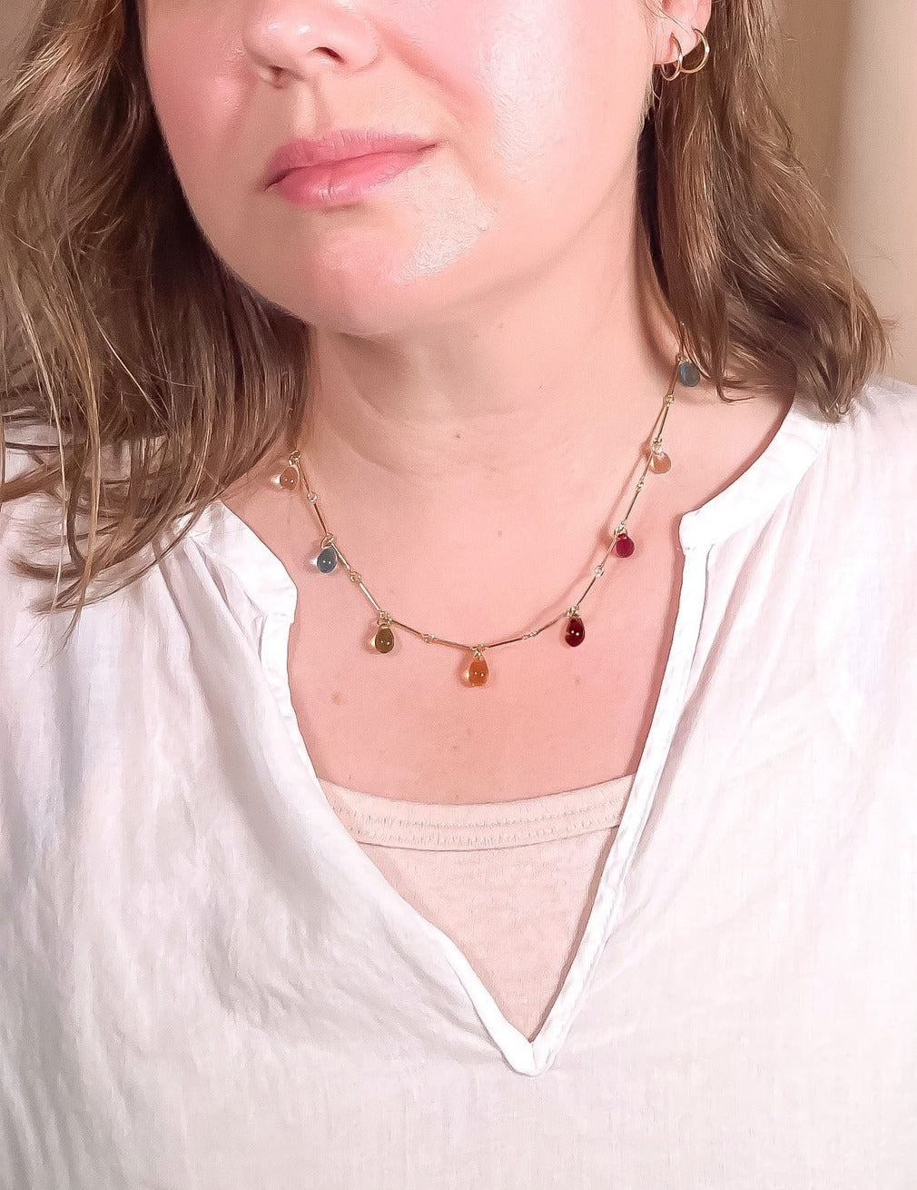 Multicolor Teardrop Fringe Necklace - Warm