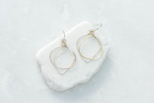 Small Two Tone Flip Hoop Earrings Sterling Silver + 14K Gold Fill