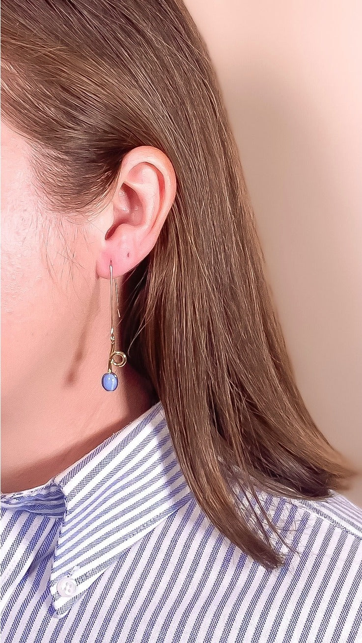 Blue Moonstone Contour Drop Earrings