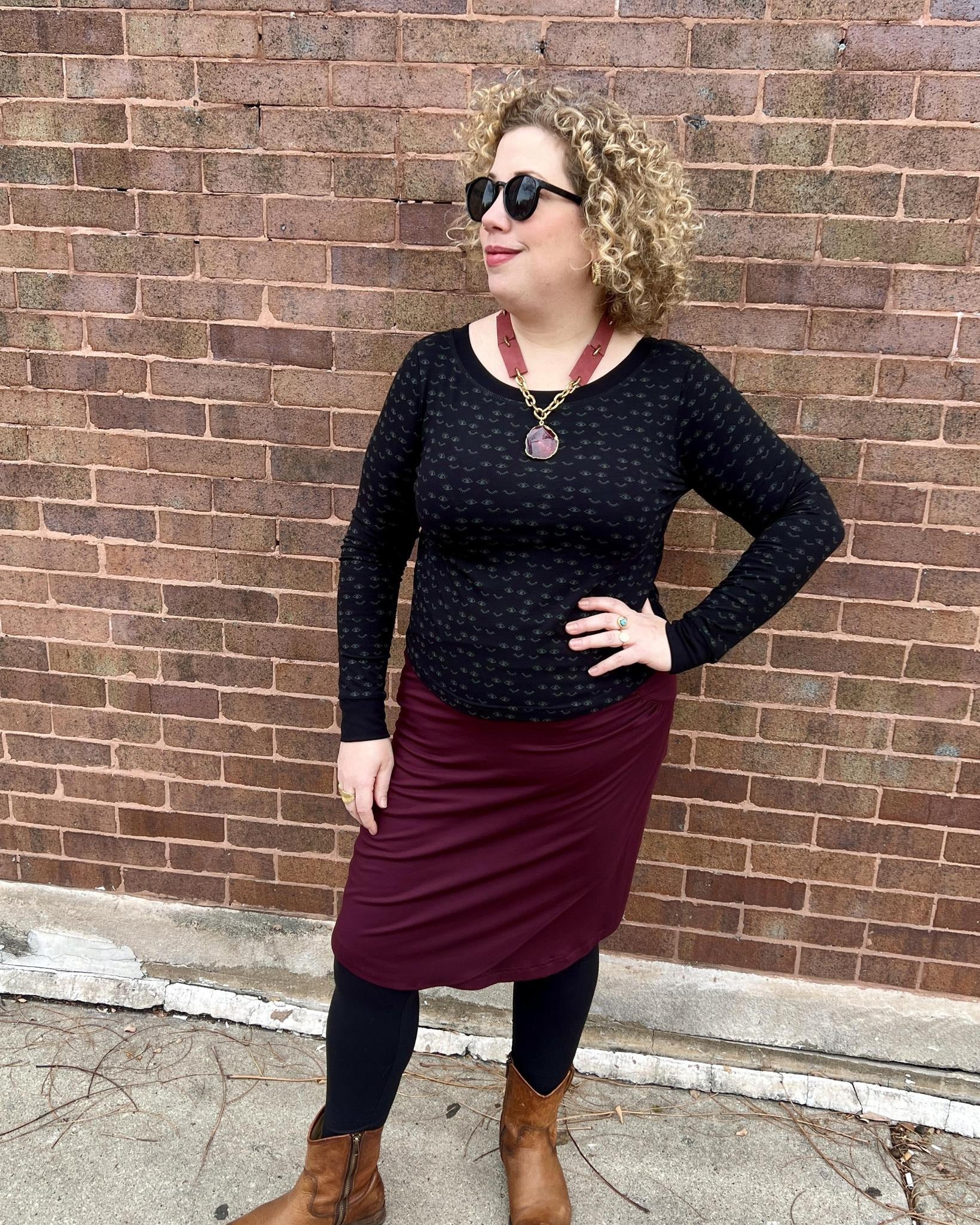 Long Sleeve Croppish Tee in Eyelash Print