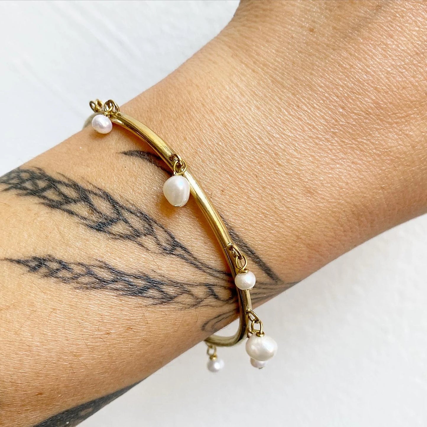 Open Cuff Pearl Charm Bracelet