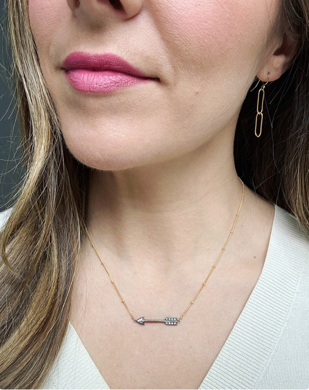 Shiny Paperclip Link Double Drop Earrings