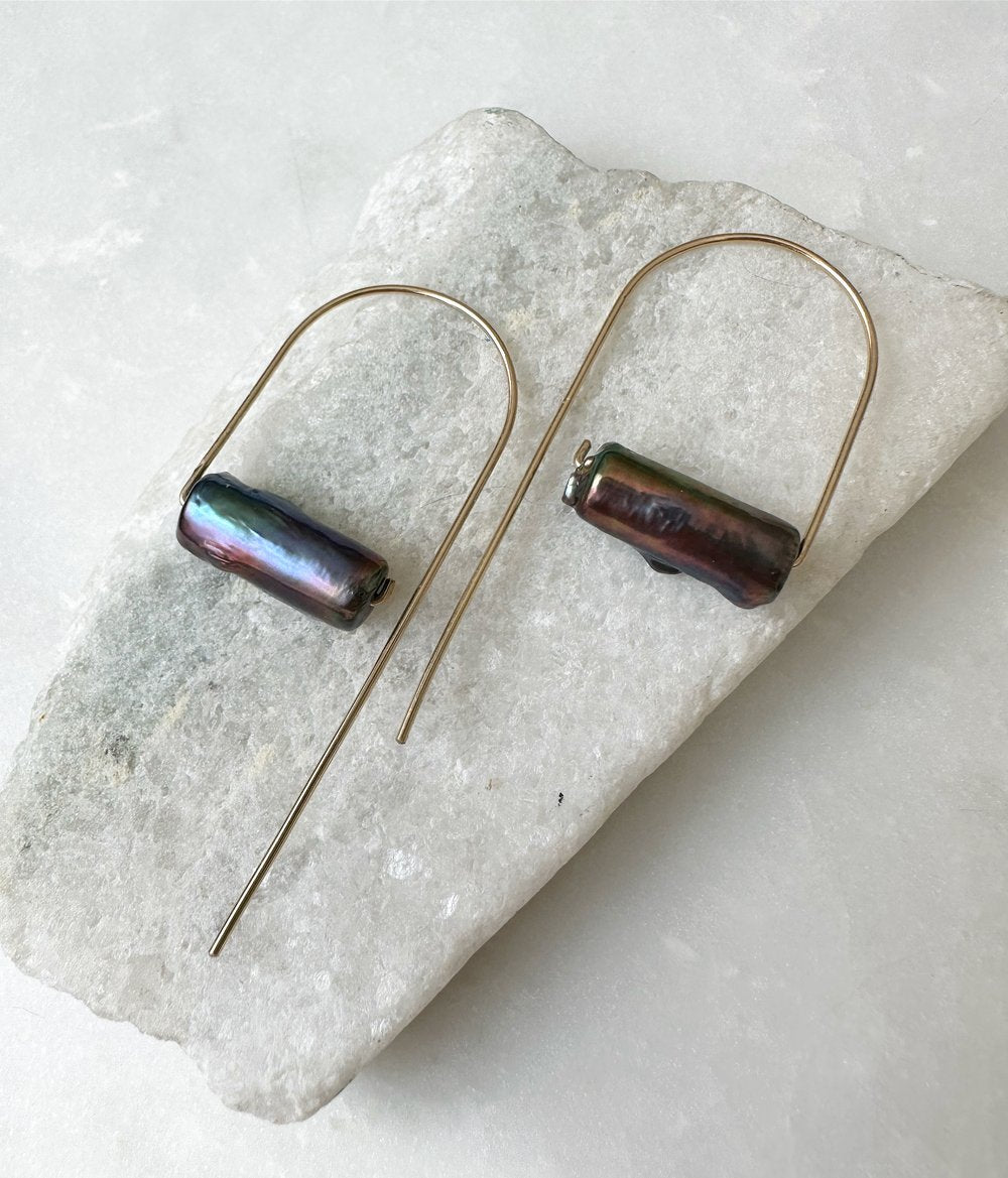 Violet Pearl Arch Threader Earrings