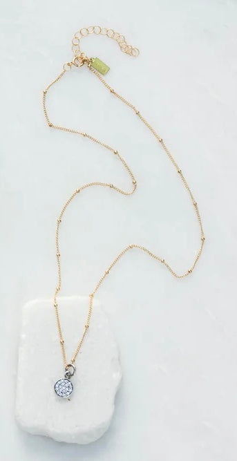 Cubic Zirconia Pave Coin Charm Necklace