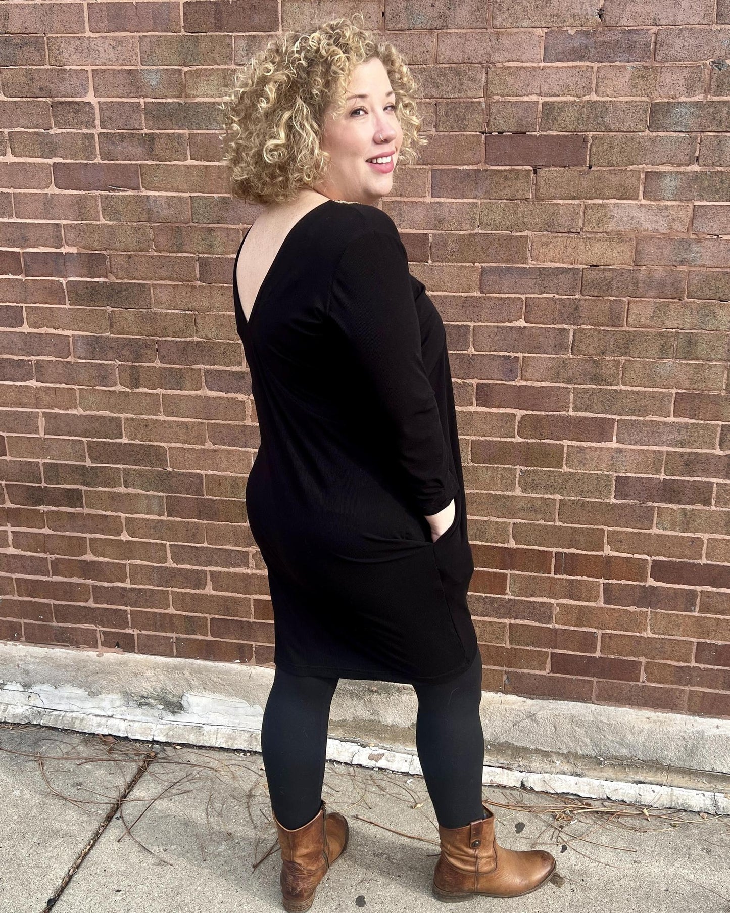 Drea Draped Dress in Black with Sage & Gold Vintage Trim