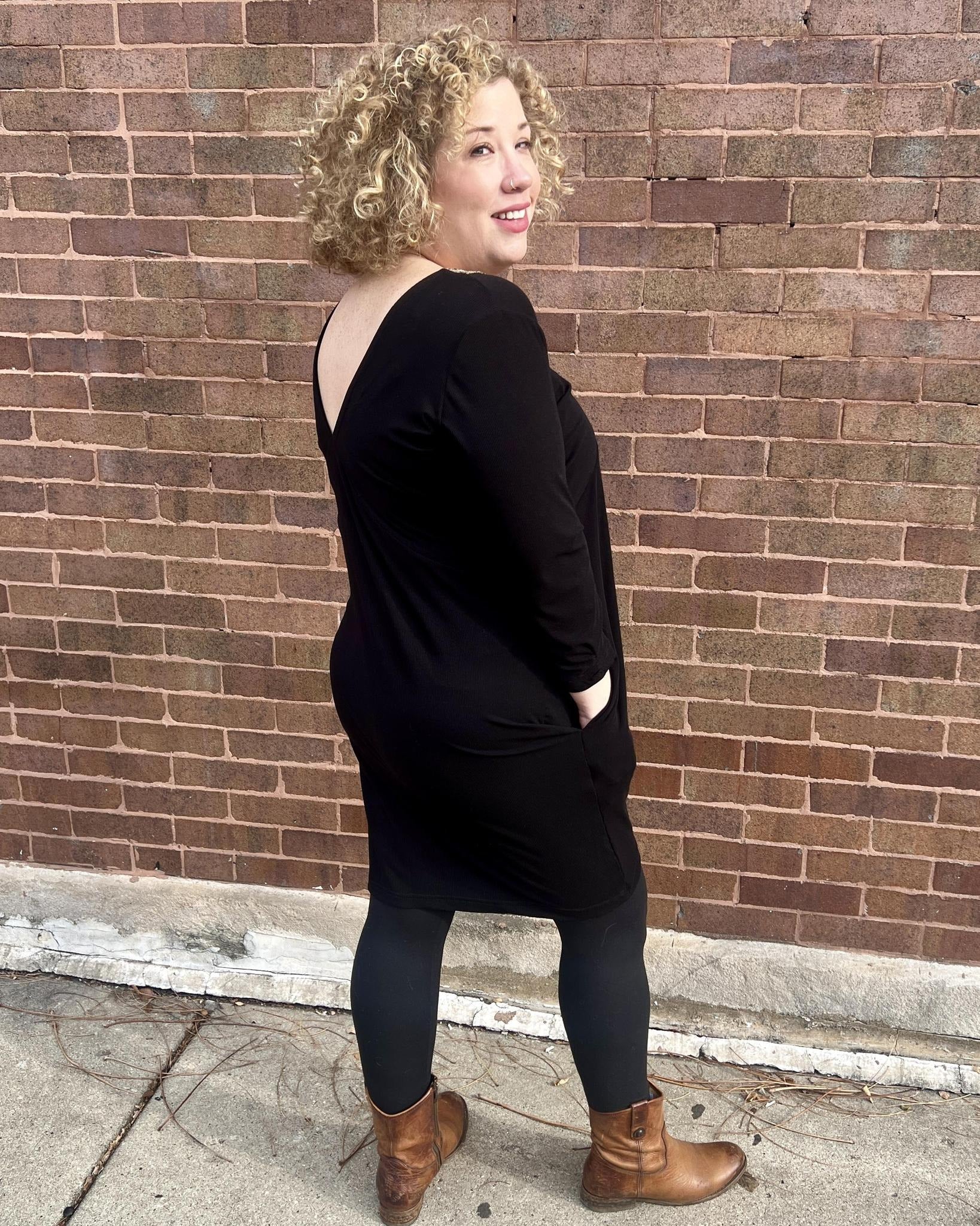 Drea Draped Dress in Black with Sage & Gold Vintage Trim