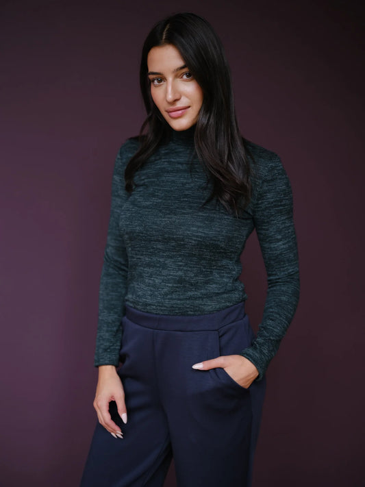 PSlub Knit Mockneck Top in Charcoal