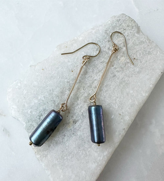 Violet pearl bar drop earrings // 14k gold fill or sterling silver