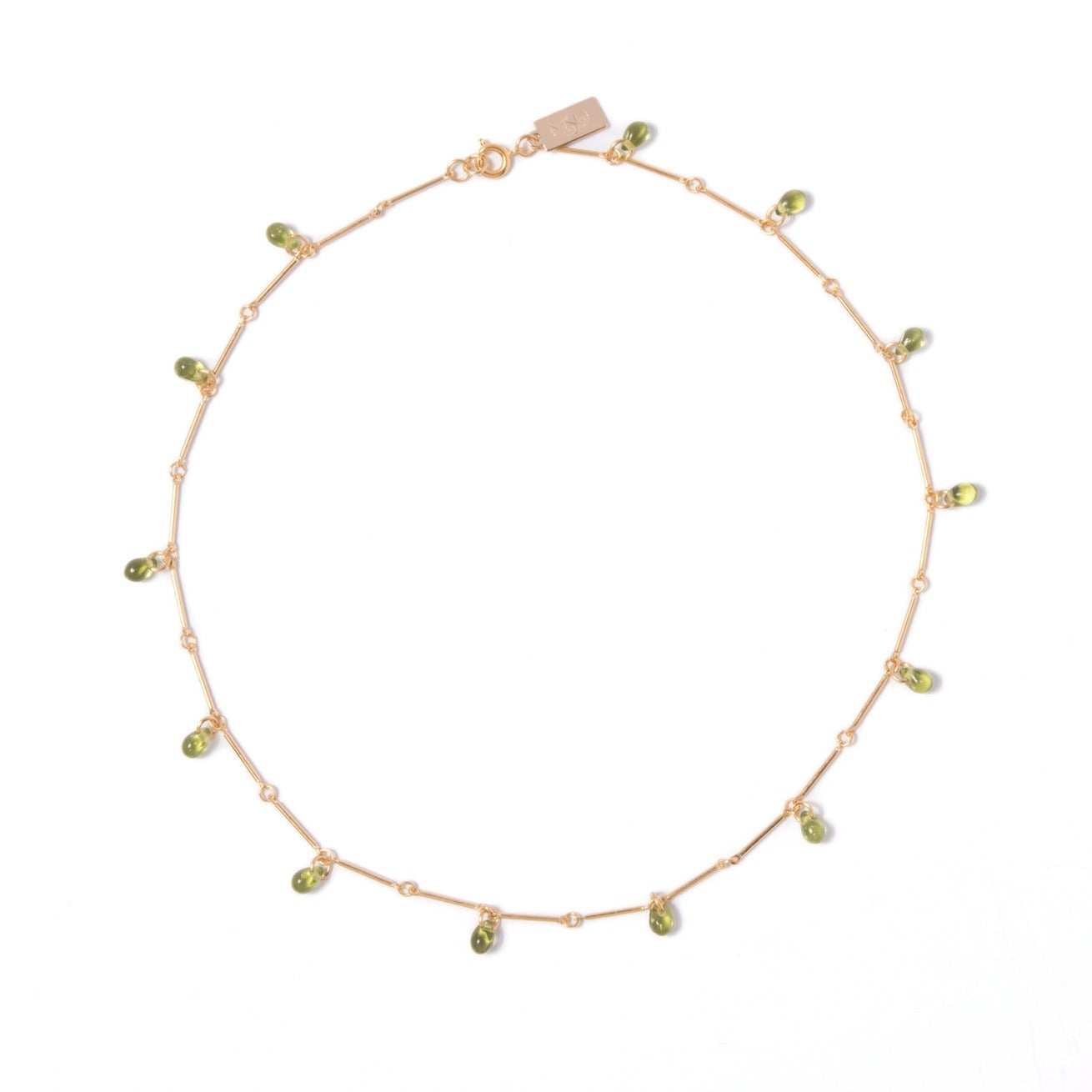 Teardrop Fringe Necklace in Olive Glass