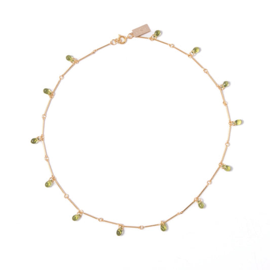 Teardrop Fringe Necklace in Olive Glass