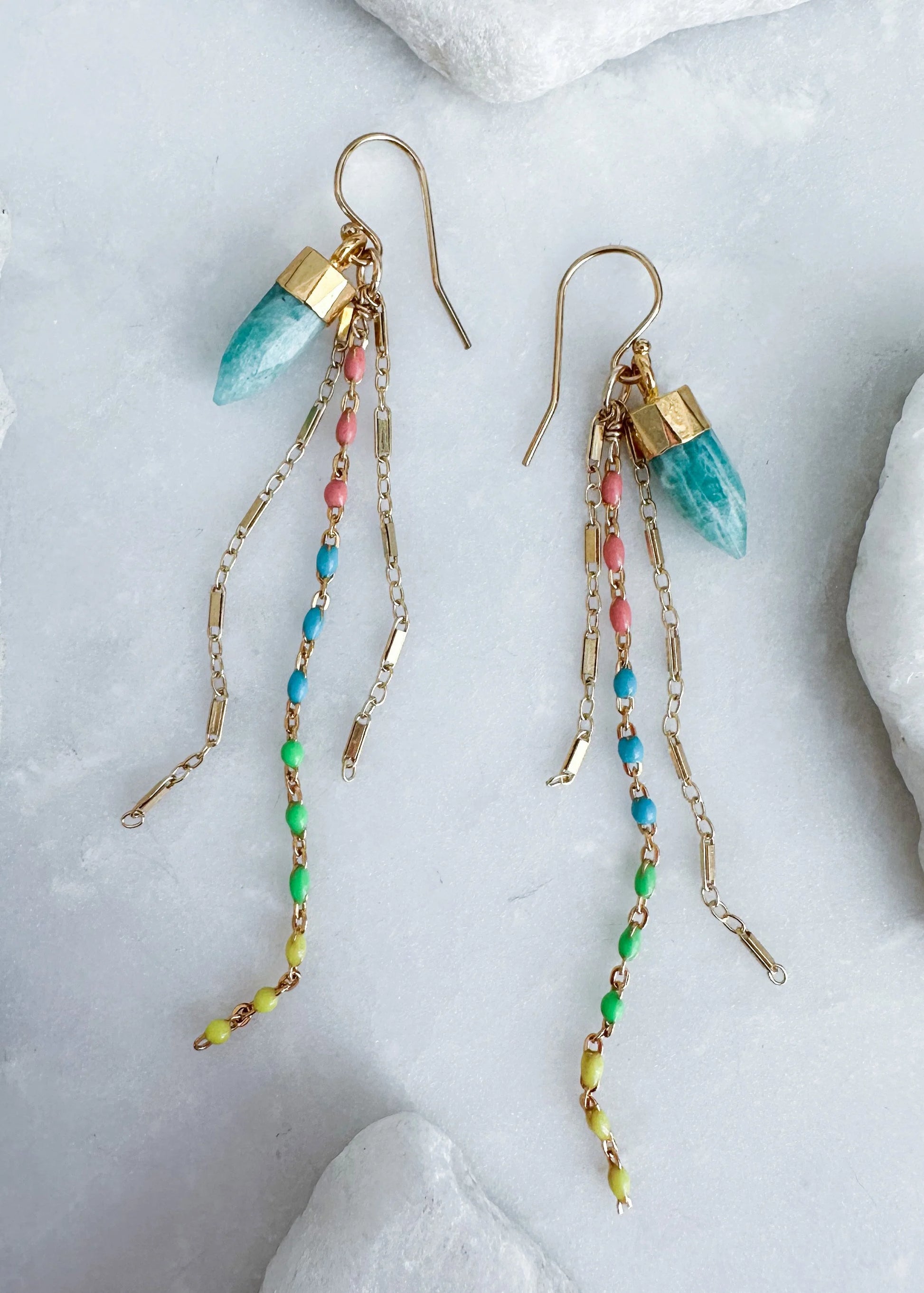 Amazonite Fringe Enamel Chain Earrings