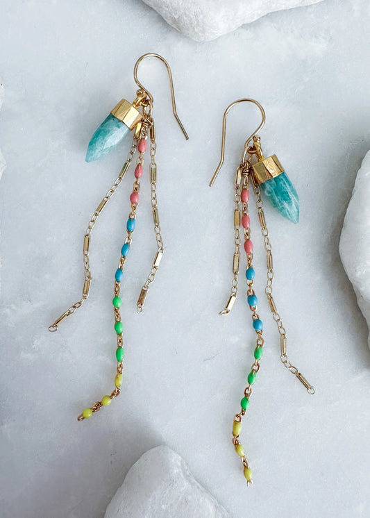 Amazonite Fringe Enamel Chain Earrings