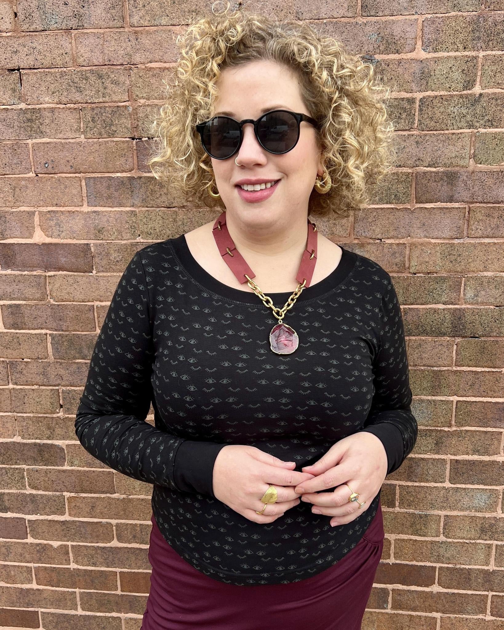 Long Sleeve Croppish Tee in Eyelash Print