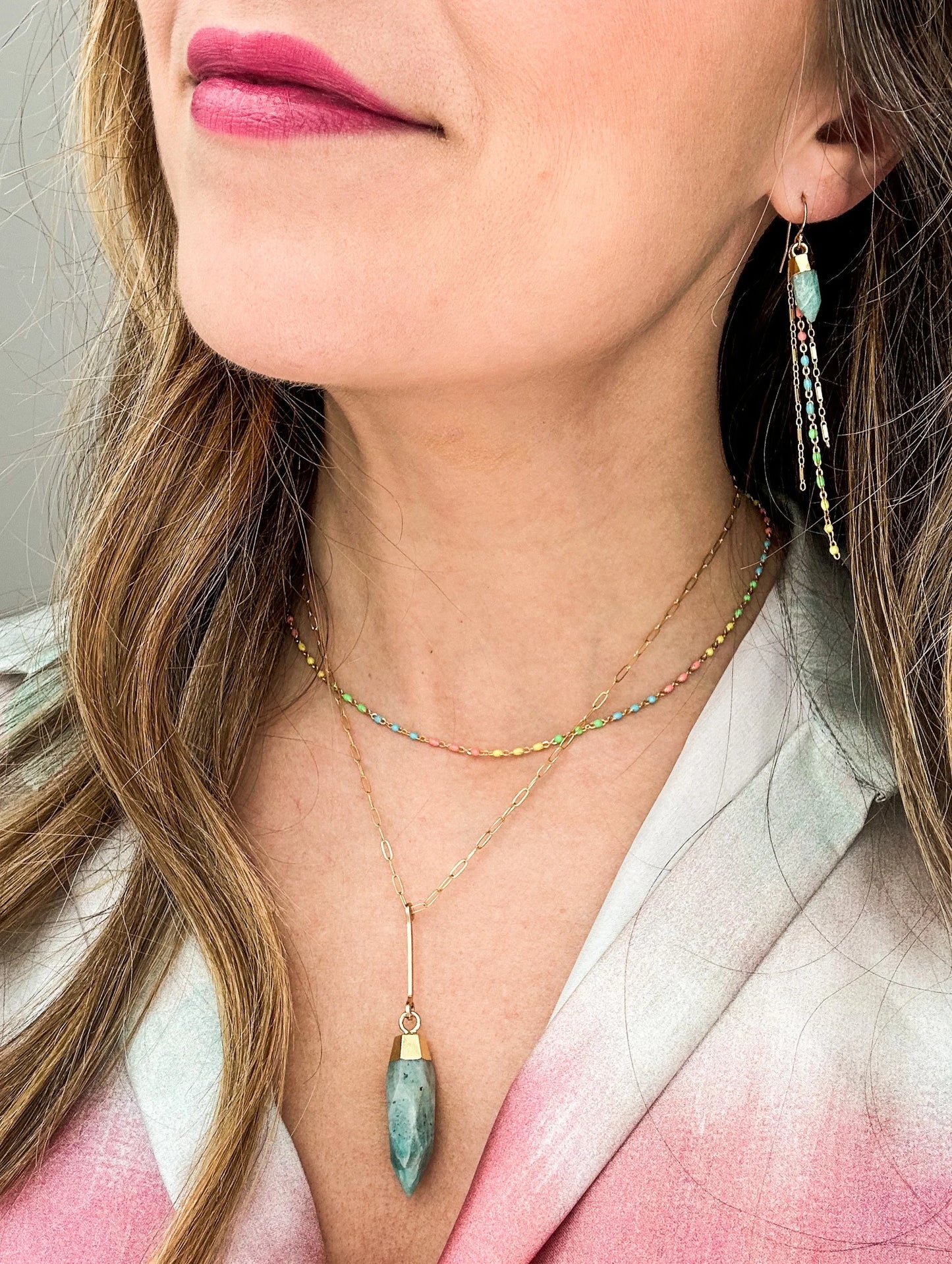 Amazonite Fringe Enamel Chain Earrings