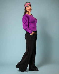 Squasht Wide Leg Pants in Black Rope Texture