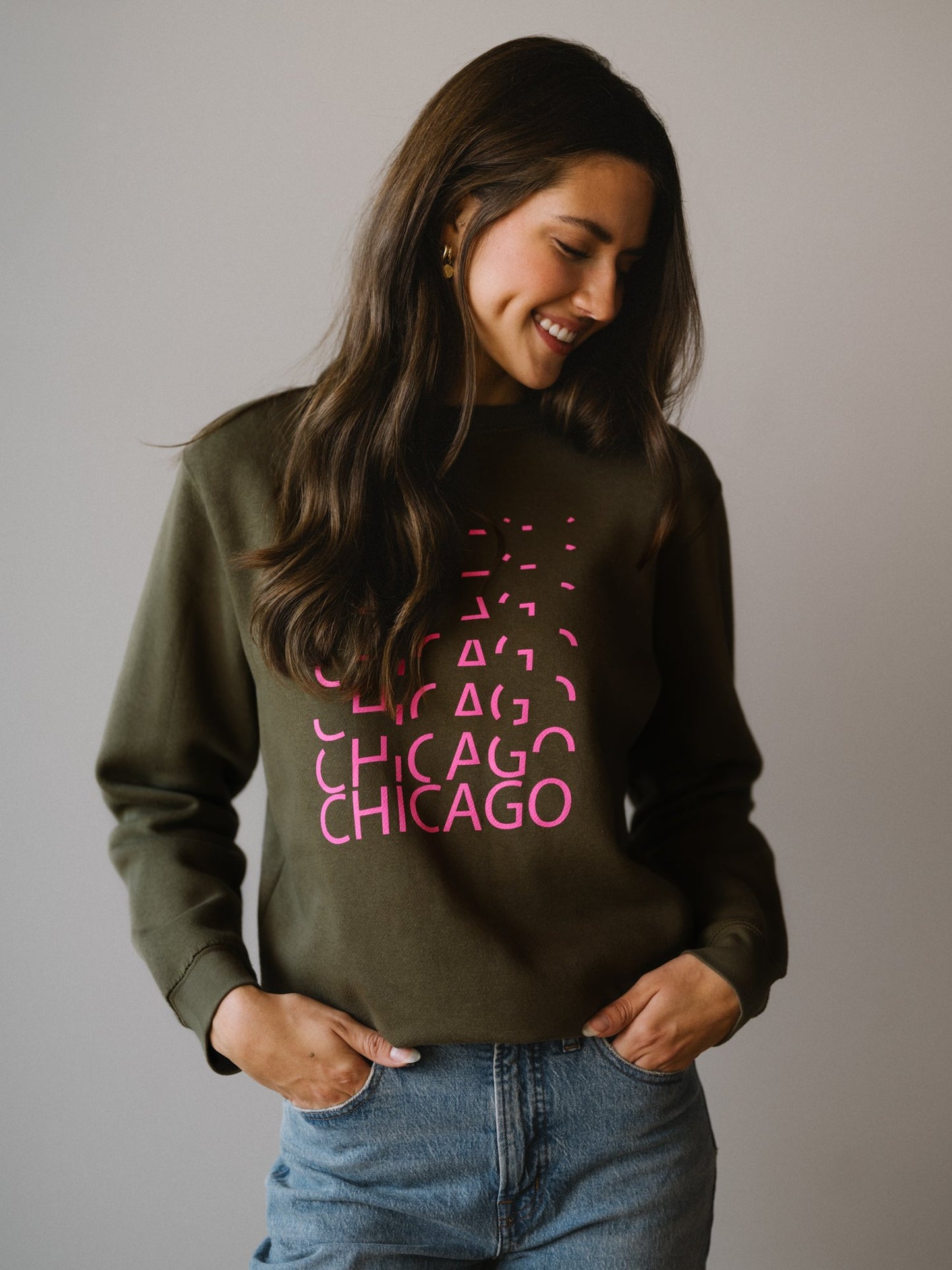 Chicago Lights Crewneck Sweatshirt in Olive