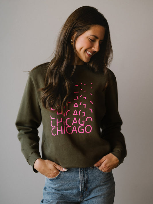 Chicago Lights Crewneck Sweatshirt in Olive