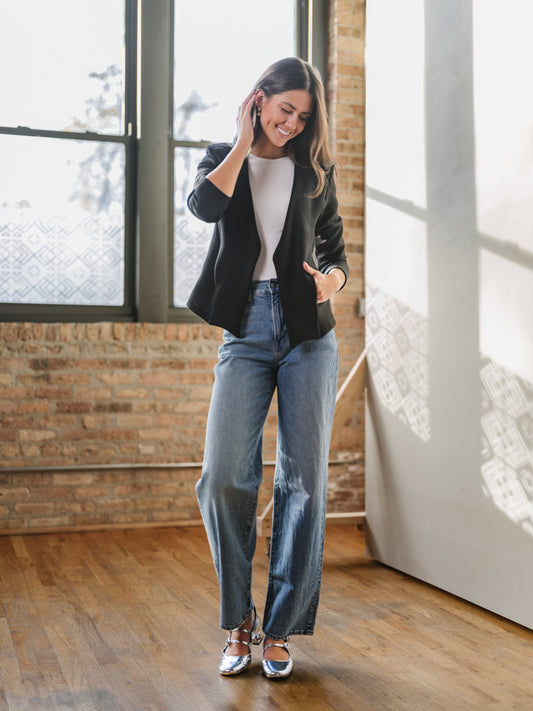 Quilted Knit Blazer in Black