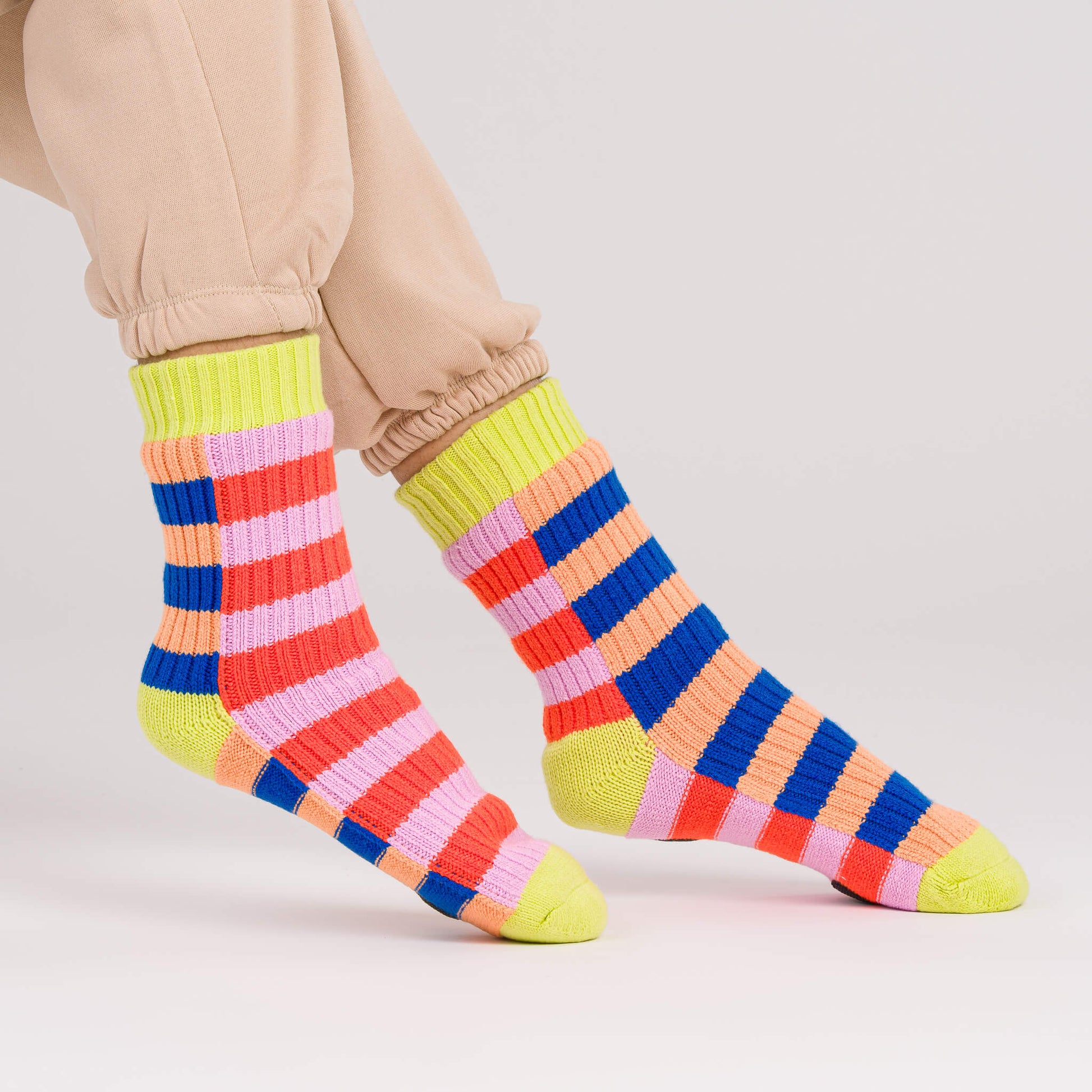 Super Stripe House Socks - Peach Cobalt