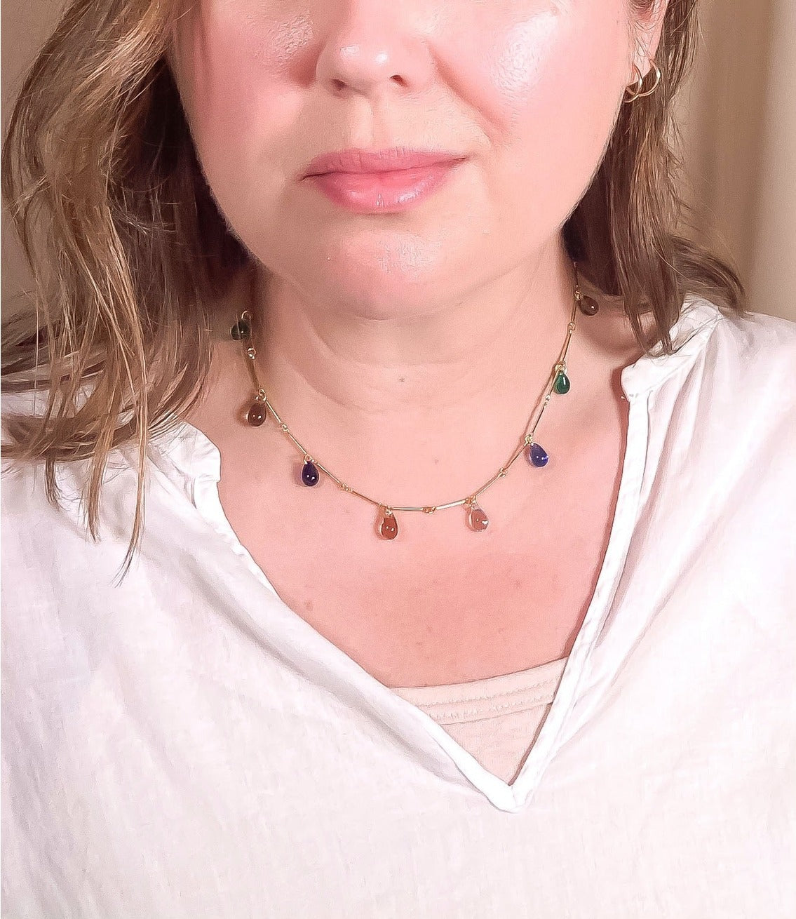Multicolor Teardrop Fringe Necklace - Cool