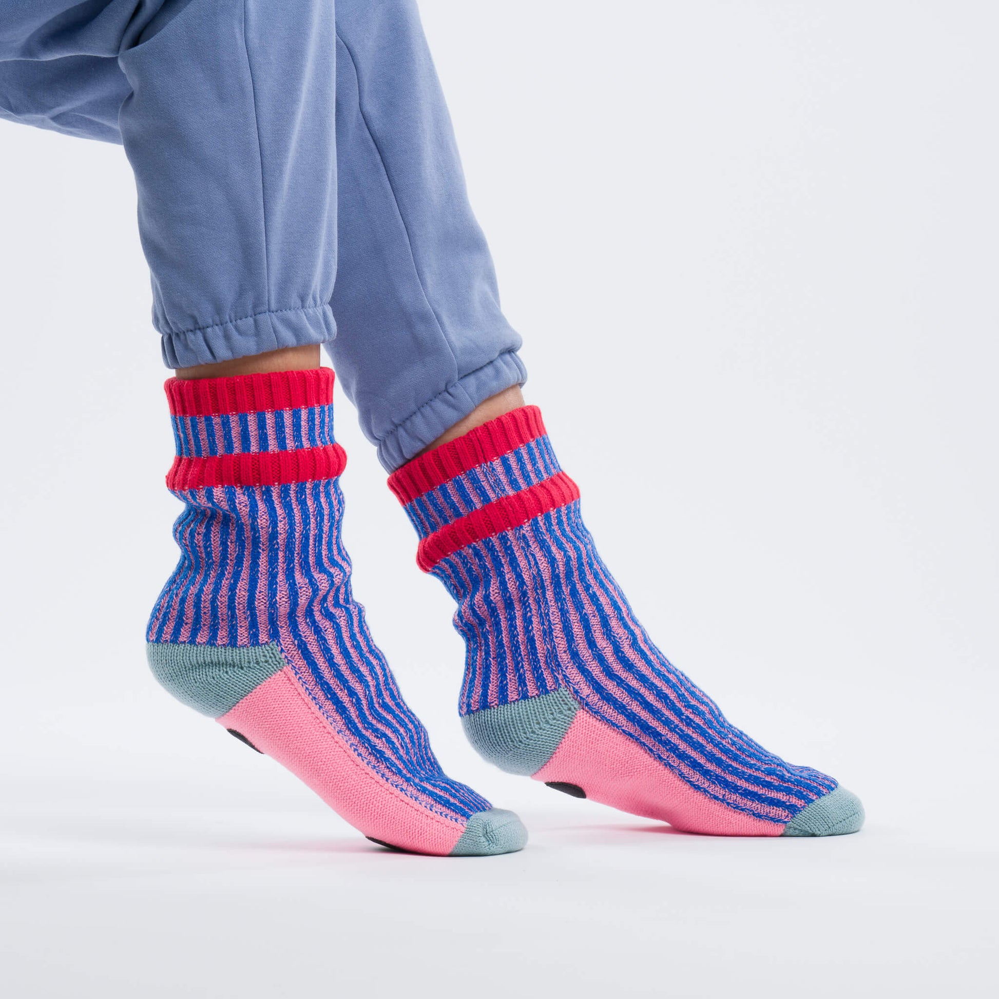 Gym Rib House Socks in Cobalt + Pink