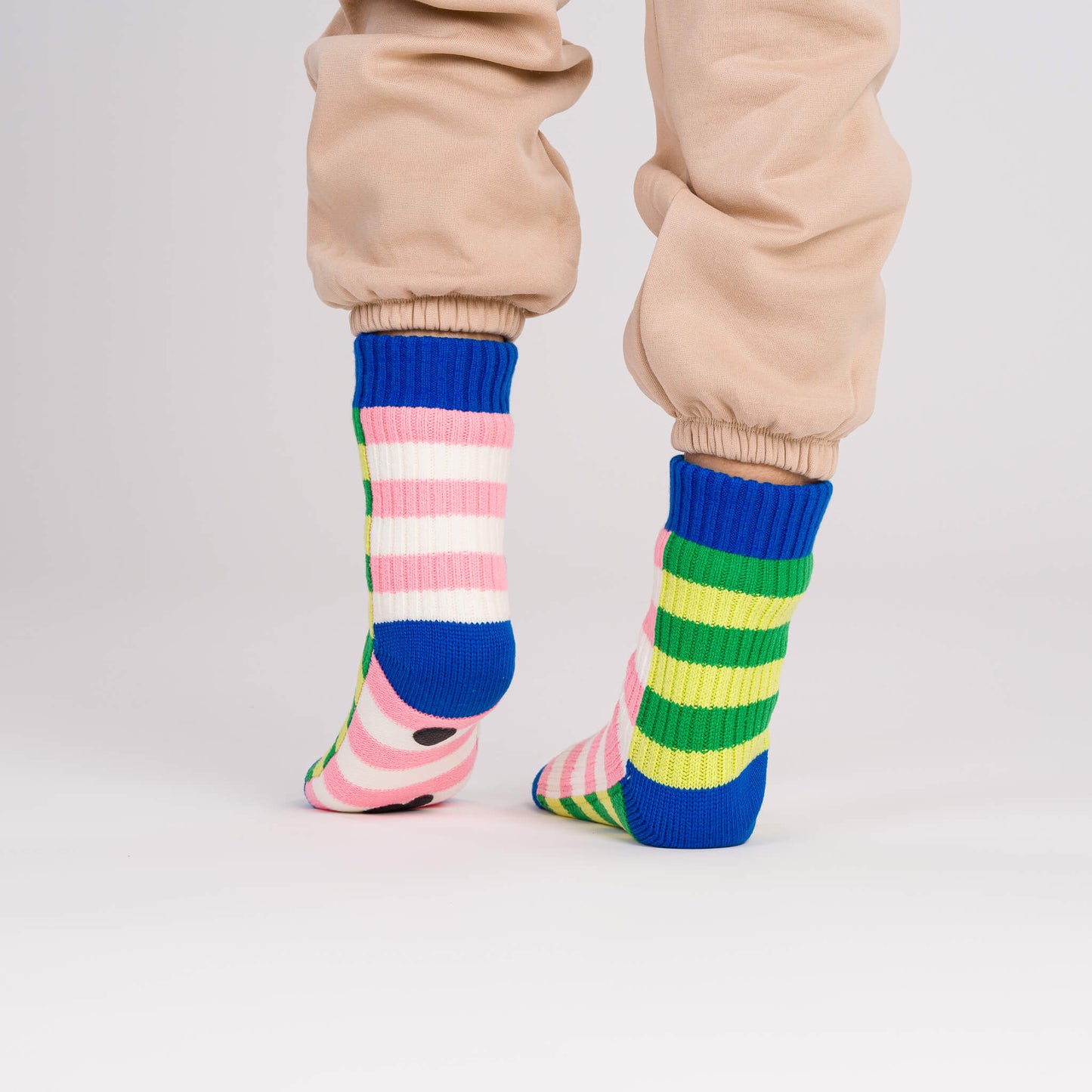 Super Stripe Knit House Socks - Lime Green