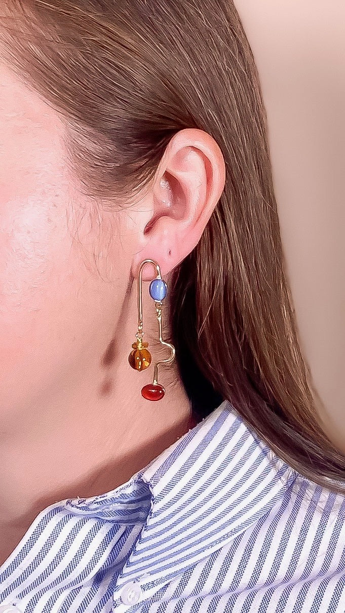 Blue Moonstone, Carnelian, and Topaz Rhythm Earrings