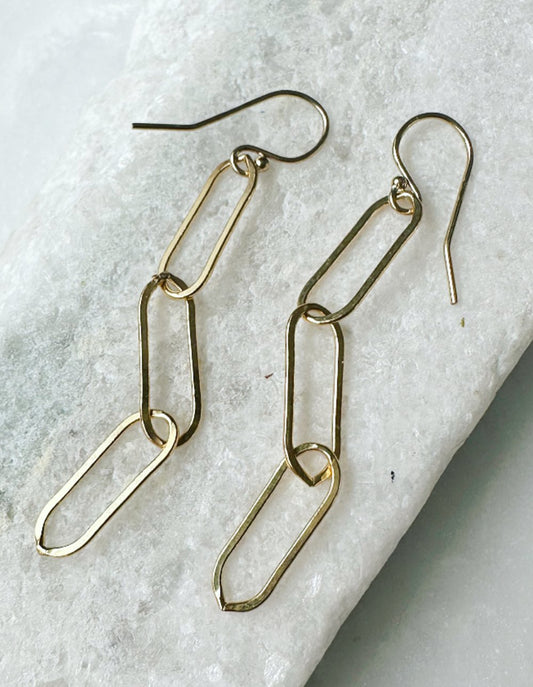 Shiny Paperclip Triple Link Drop Earrings