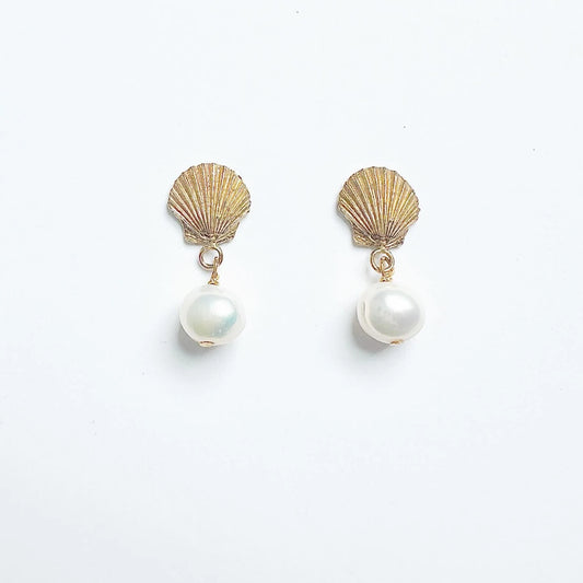 Scallop Shell + Pearl Earrings